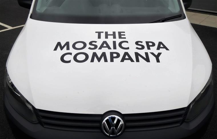 Hood of The Mosaic Spa Company Van